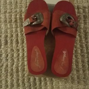 FreePeople red Dr Scholl slides